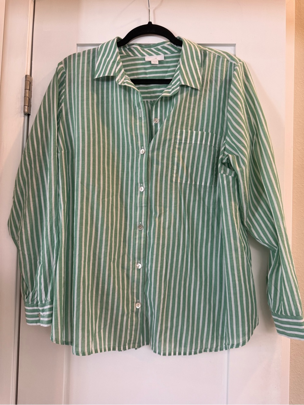 J. Jill Green and White Striped Button-Front Kids Shirt